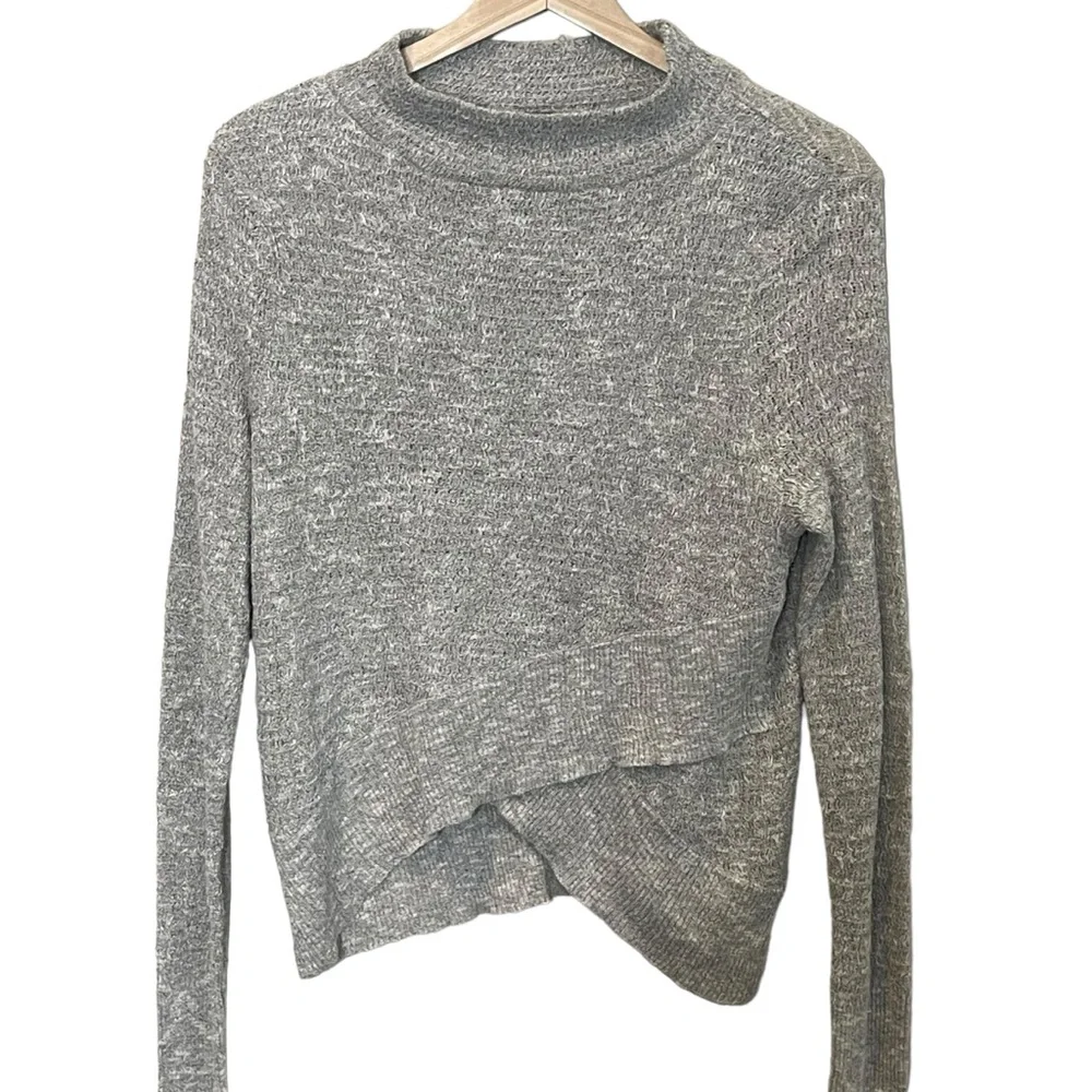 Free People Linen Boho Wrap Crossover Long Sleeve Sweater Top Size S Gray - Picture 4 of 10